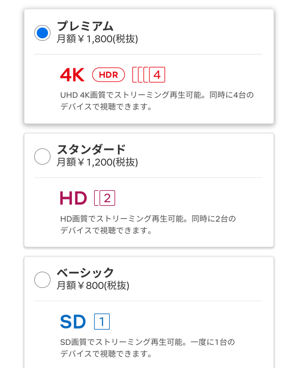 Netflix の視聴月額料金